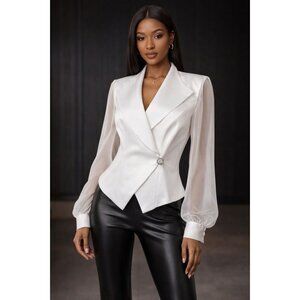 J.R. Nites by Caliendo White Tuxedo Blouse / Jacket – NWT, Size 8